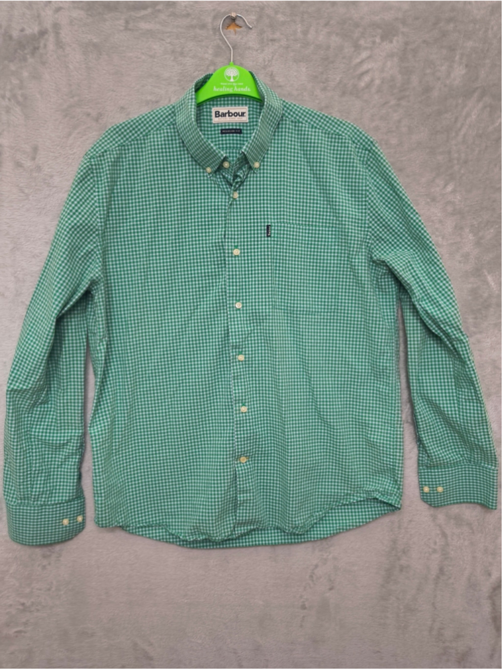 Barbour Men's Size L Regular Fit Green Gingham Plaid Long Sleeve Button Down